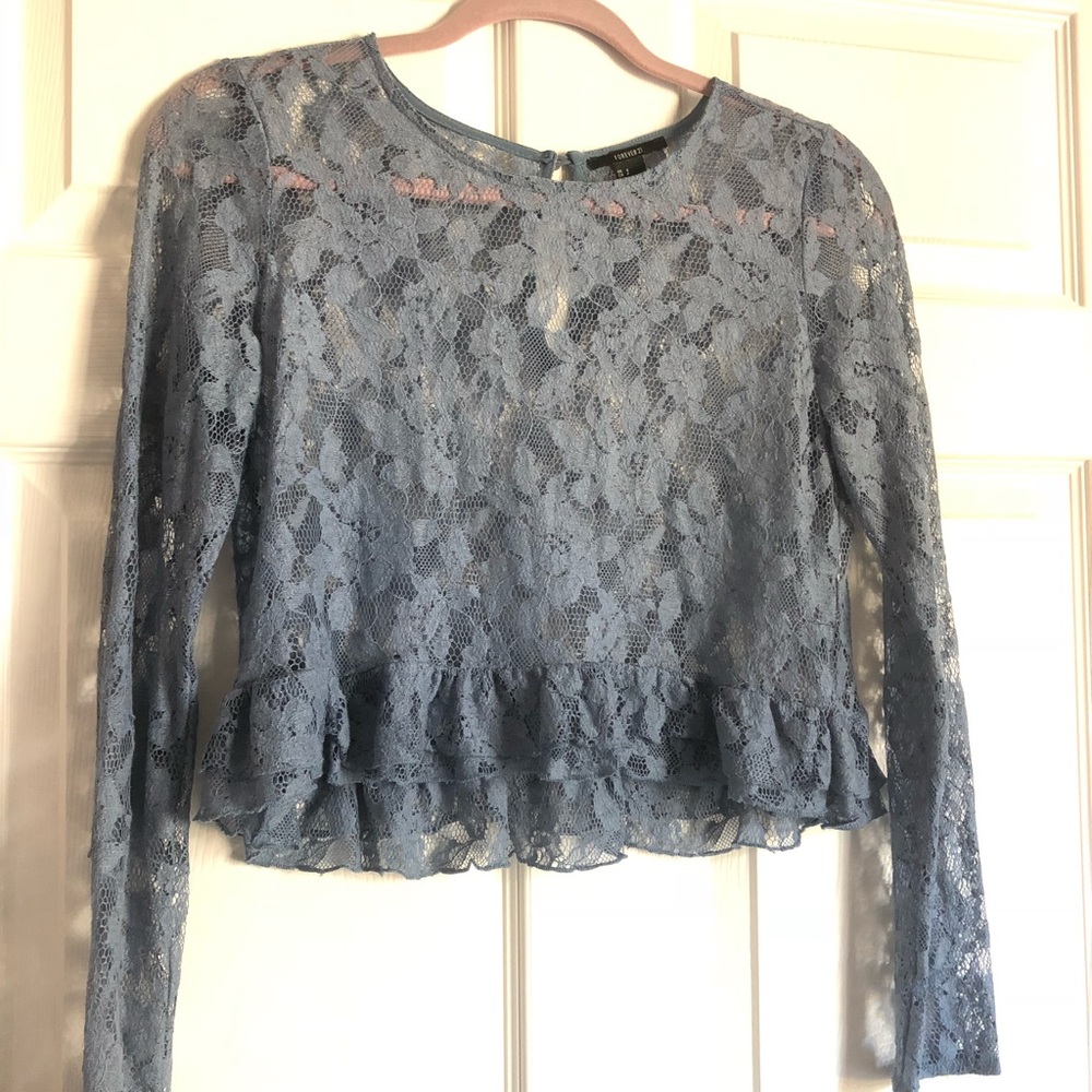 Baby blue lace crop top from forever21